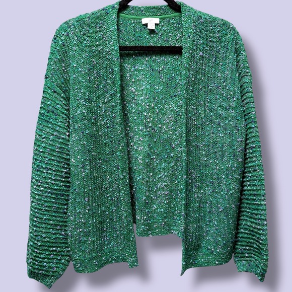 J. Jill Green Space Dye Open Front Ribbed Cardigan Sweater Womens Medium Petite - Picture 2 of 7